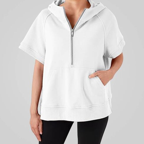 Half Zip Hoodies For Womens Lulu Short Sleeve Pullover Tops Lemon Summer Oversized Sweatshirts With Pockets 2024 in Saudi Arabia