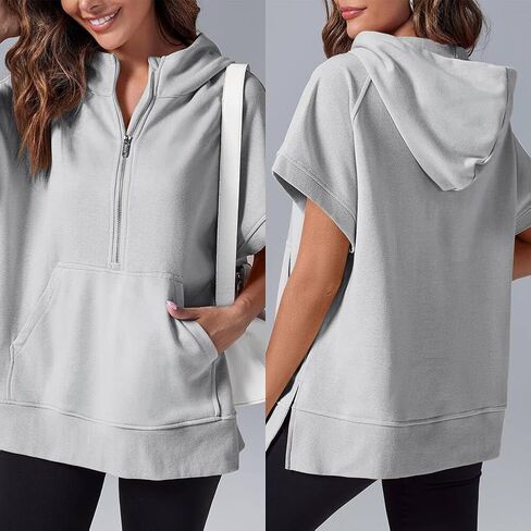 Half Zip Hoodies For Womens Lulu Short Sleeve Pullover Tops Lemon Summer Oversized Sweatshirts With Pockets 2024 in Saudi Arabia