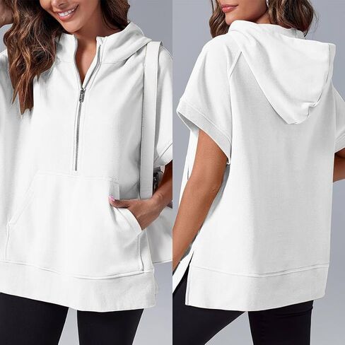 Half Zip Hoodies For Womens Lulu Short Sleeve Pullover Tops Lemon Summer Oversized Sweatshirts With Pockets 2024 in Saudi Arabia