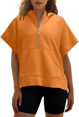 Half Zip Hoodies For Womens Lulu Short Sleeve Pullover Tops Lemon Summer Oversized Sweatshirts With Pockets 2024 in Saudi Arabia