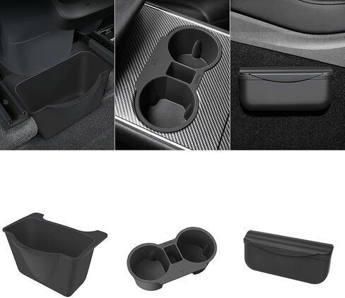 BMZX 3PCS for Tesla Model Y Under Center Console Organizer for Backseat, Sunglasses Holder, Cup Holder, Storage Box Center Organizer Container for Tesla Interior Organize Accessories in Kuwait