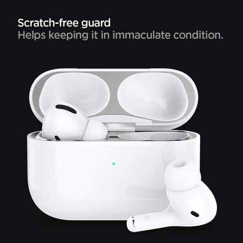 Spigen Shine Shield مصمم لجهاز Airpods Pro الجيل الثاني (2022) وAirpods Pro (2019) ملصق مضاد للغبار [مجموعتان] - فضي معدني in Saudi Arabia