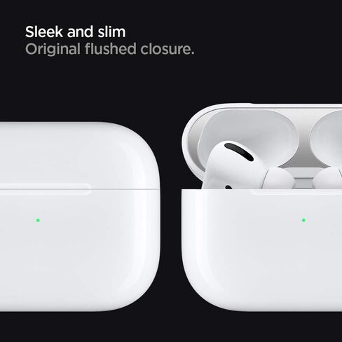 Spigen Shine Shield مصمم لجهاز Airpods Pro الجيل الثاني (2022) وAirpods Pro (2019) ملصق مضاد للغبار [مجموعتان] - فضي معدني in Saudi Arabia