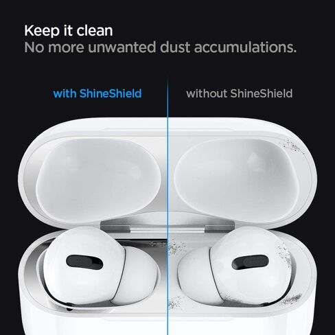 Spigen Shine Shield مصمم لجهاز Airpods Pro الجيل الثاني (2022) وAirpods Pro (2019) ملصق مضاد للغبار [مجموعتان] - فضي معدني in Saudi Arabia