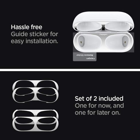 Spigen Shine Shield مصمم لجهاز Airpods Pro الجيل الثاني (2022) وAirpods Pro (2019) ملصق مضاد للغبار [مجموعتان] - فضي معدني in Saudi Arabia