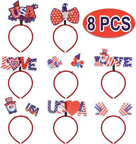 WUWEOT 16 حزمة من ملحقات الرابع من يوليو، نظارات الحفلات الوطنية عصابات رأس العلم الأمريكي، هدايا دعائم الصور للاحتفال بالرابع من يوليو، يوم الاستقلال، يوم الذكرى، العرض الوطني in Kuwait