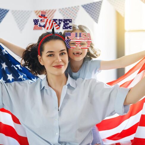 WUWEOT 16 حزمة من ملحقات الرابع من يوليو، نظارات الحفلات الوطنية عصابات رأس العلم الأمريكي، هدايا دعائم الصور للاحتفال بالرابع من يوليو، يوم الاستقلال، يوم الذكرى، العرض الوطني in Kuwait