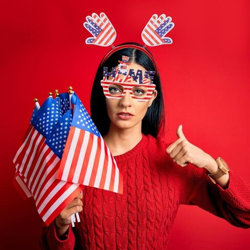 WUWEOT 16 حزمة من ملحقات الرابع من يوليو، نظارات الحفلات الوطنية عصابات رأس العلم الأمريكي، هدايا دعائم الصور للاحتفال بالرابع من يوليو، يوم الاستقلال، يوم الذكرى، العرض الوطني in Kuwait