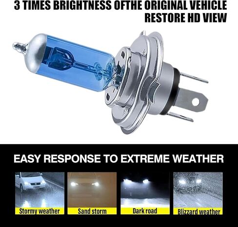 2 PCS Car Halogen Light, H4 Low Beam Light Bulb, 12V 100W High Beam, Ultra White Light Front Fog Lamp, Plug-and-Play, Universal for Most Cars (White Light) in Kuwait