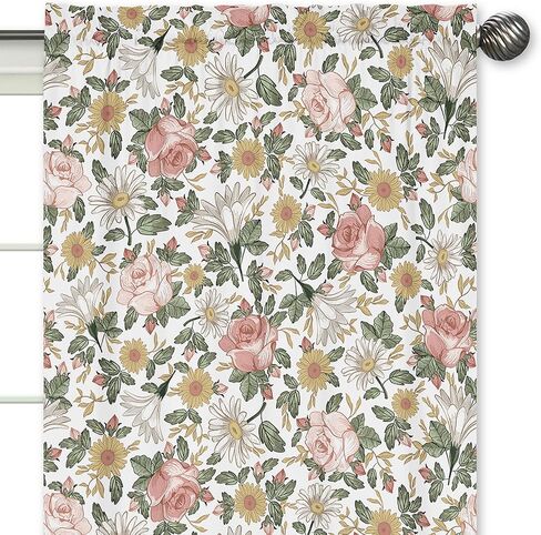 Sweet Jojo Designs Vintage Floral Boho Window Treatment Panels Curtains - Set of 2 - Blush Pink, Yellow, Green and White Shabby Chic Rose Flower Farmhouse in Saudi Arabia
