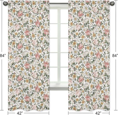 Sweet Jojo Designs Vintage Floral Boho Window Treatment Panels Curtains - Set of 2 - Blush Pink, Yellow, Green and White Shabby Chic Rose Flower Farmhouse in Saudi Arabia