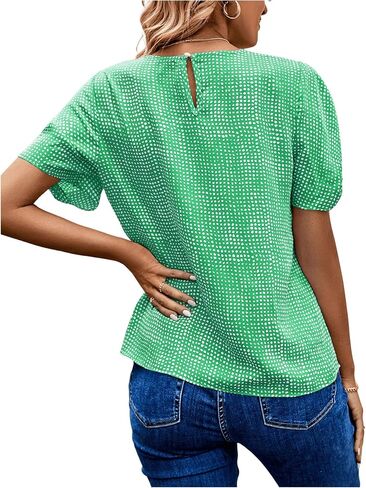 SOLY HUX Women's Allover Print Puff Short Sleeve Round Neck Casual Blouse Tops in Saudi Arabia