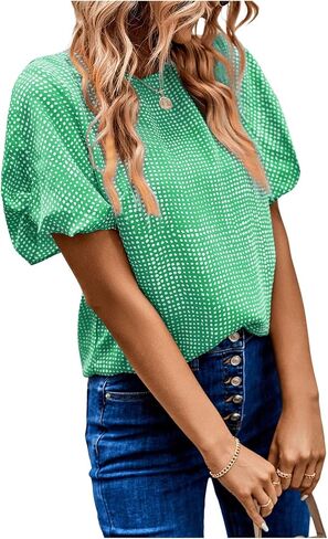 SOLY HUX Women's Allover Print Puff Short Sleeve Round Neck Casual Blouse Tops in Saudi Arabia