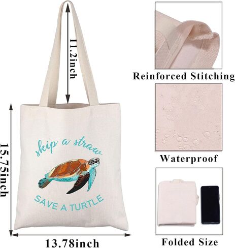 PLITI Sea Turtle Tote Bag Environmental Awareness Gift Skip a Straw Save a Turtle Scuba Diving Ocean Animal Lover Gift in Saudi Arabia