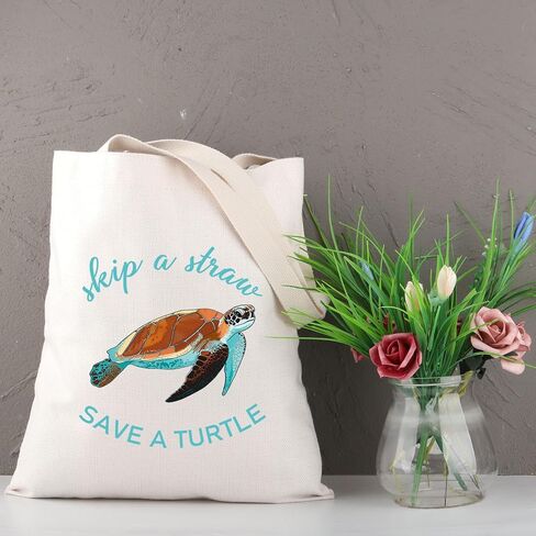 PLITI Sea Turtle Tote Bag Environmental Awareness Gift Skip a Straw Save a Turtle Scuba Diving Ocean Animal Lover Gift in Saudi Arabia