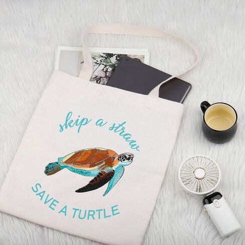 PLITI Sea Turtle Tote Bag Environmental Awareness Gift Skip a Straw Save a Turtle Scuba Diving Ocean Animal Lover Gift in Saudi Arabia
