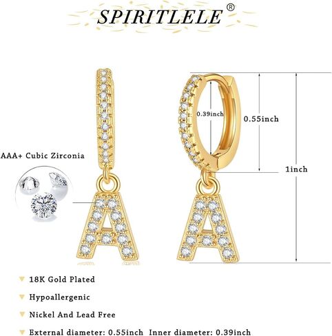 Spiritlele الأقراط الأولية مكعب زركونيا Huggie هوب الأقراط الأبجدية حرف A-Z أقراط الأبجدية اسم مجوهرات شخصية هدية للنساء in Kuwait