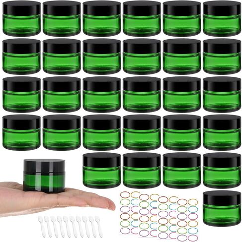 EkkoVla 30 Pack 1 oz Round Amber Glass Cosmetic Jars with Inner Liners and Black Lids, 30ml Small Travel Jars, Empty Refillable Containers for Sample, Powder, Lotion, Body Butter, Creams in Saudi Arabia