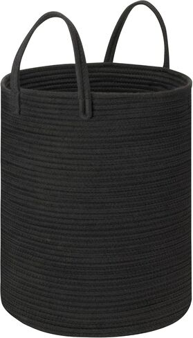 Black Woven Cotton Rope Baby Laundry Basket Hamper, Tall Modern laundry Hamper Bin Storage for Kids Boys Mens Living Room Bedroom Woven Rope baskets for Clothes Blanket Pillow Towels Toys Large 58L in Saudi Arabia