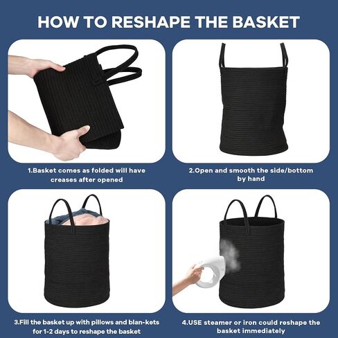 Black Woven Cotton Rope Baby Laundry Basket Hamper, Tall Modern laundry Hamper Bin Storage for Kids Boys Mens Living Room Bedroom Woven Rope baskets for Clothes Blanket Pillow Towels Toys Large 58L in Saudi Arabia