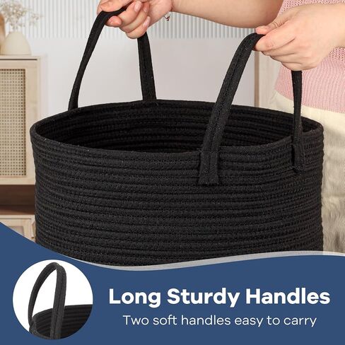 Black Woven Cotton Rope Baby Laundry Basket Hamper, Tall Modern laundry Hamper Bin Storage for Kids Boys Mens Living Room Bedroom Woven Rope baskets for Clothes Blanket Pillow Towels Toys Large 58L in Saudi Arabia