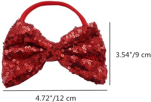 ربطة شعر على شكل فيونكة حمراء للفتيات الصغيرات، إكسسوارات رباط شعر مرن لامع من الترتر للأطفال حديثي الولادة (أحمر، فضي) in Kuwait