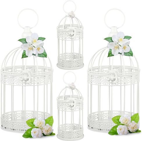 4 Pcs Bird Cage Decorative Candle Holder Vintage Candle Holder Cage Lanterns Wood Cage Base Model for Modern Table House home Decoration (White,Elegant) in Saudi Arabia