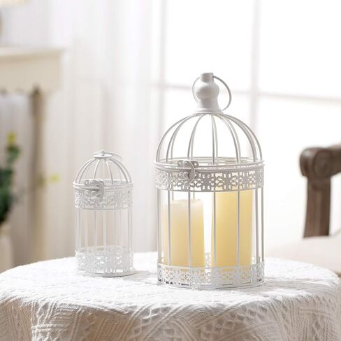 4 Pcs Bird Cage Decorative Candle Holder Vintage Candle Holder Cage Lanterns Wood Cage Base Model for Modern Table House home Decoration (White,Elegant) in Saudi Arabia