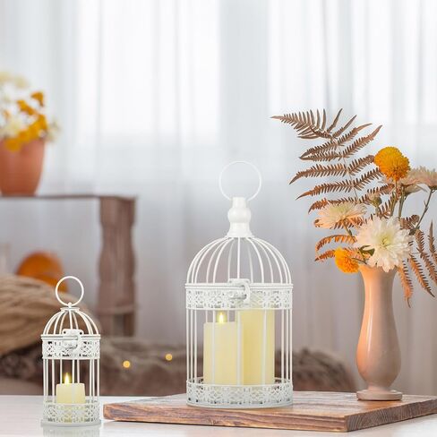 4 Pcs Bird Cage Decorative Candle Holder Vintage Candle Holder Cage Lanterns Wood Cage Base Model for Modern Table House home Decoration (White,Elegant) in Saudi Arabia