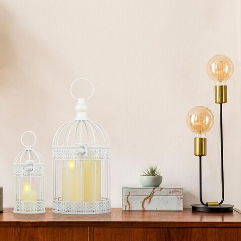 4 Pcs Bird Cage Decorative Candle Holder Vintage Candle Holder Cage Lanterns Wood Cage Base Model for Modern Table House home Decoration (White,Elegant) in Saudi Arabia