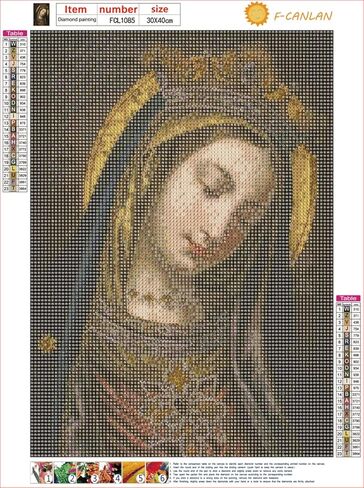 F-CANLAN طقم طلاء ماسي دائري كامل، لوحة ألماس مريم العذراء 5D مع لوحة فنية ماسية جوهرة الله بالأرقام للمبتدئين البالغين فن الماس من حجر الراين لديكور الغرفة (12 × 16 بوصة) in Kuwait