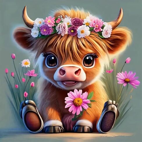 BOHADIY 5D Diamond Painting Kits for Adult Cow Flower Diamond Art Kits for Adults Cow Diamond Painting Full Round Drill Crafts Kit for Home Wall Decor Gift 12x12in in Saudi Arabia