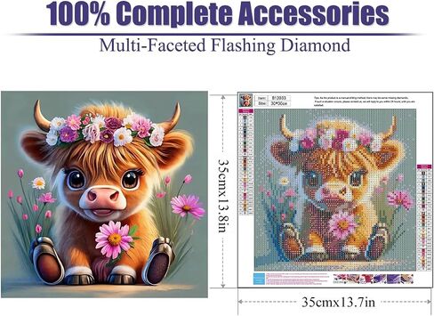 BOHADIY 5D Diamond Painting Kits for Adult Cow Flower Diamond Art Kits for Adults Cow Diamond Painting Full Round Drill Crafts Kit for Home Wall Decor Gift 12x12in in Saudi Arabia