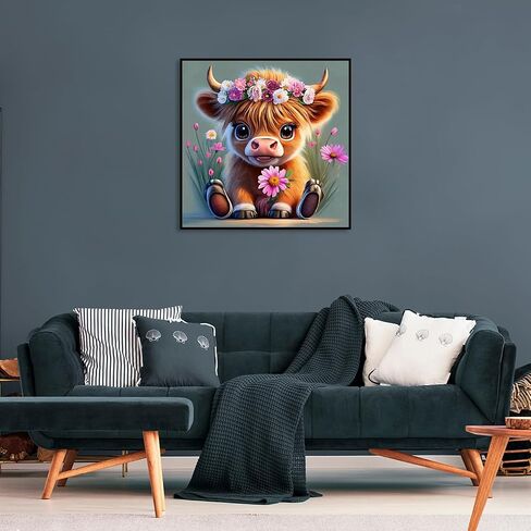 BOHADIY 5D Diamond Painting Kits for Adult Cow Flower Diamond Art Kits for Adults Cow Diamond Painting Full Round Drill Crafts Kit for Home Wall Decor Gift 12x12in in Saudi Arabia