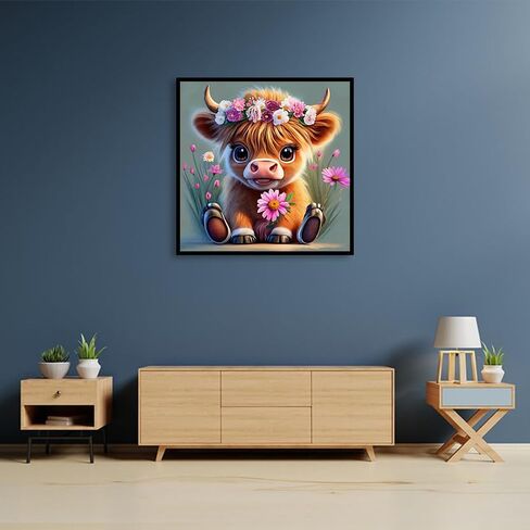 BOHADIY 5D Diamond Painting Kits for Adult Cow Flower Diamond Art Kits for Adults Cow Diamond Painting Full Round Drill Crafts Kit for Home Wall Decor Gift 12x12in in Saudi Arabia