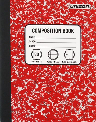 Bundle of 5 Wide Ruled Marbled Composition Notebooks; 1 of Each Color ;Red, Blue, Green, Yellow and Black in Saudi Arabia