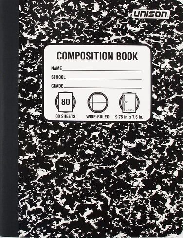Bundle of 5 Wide Ruled Marbled Composition Notebooks; 1 of Each Color ;Red, Blue, Green, Yellow and Black in Saudi Arabia