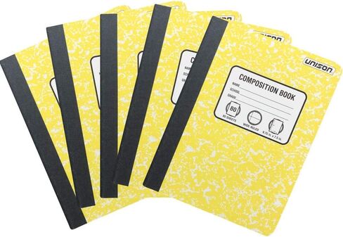 Bundle of 5 Wide Ruled Marbled Composition Notebooks; 1 of Each Color ;Red, Blue, Green, Yellow and Black in Saudi Arabia