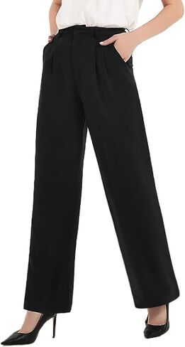 Wide Leg Casual Pants for Women High Waisted Flowy Business Work Office Trousers Trendy Loose Slacks with 2 Pockets in Saudi Arabia