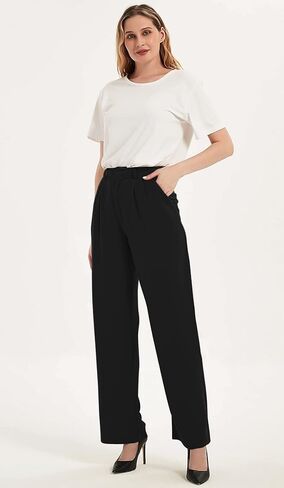 Wide Leg Casual Pants for Women High Waisted Flowy Business Work Office Trousers Trendy Loose Slacks with 2 Pockets in Saudi Arabia