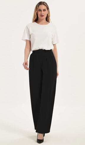 Wide Leg Casual Pants for Women High Waisted Flowy Business Work Office Trousers Trendy Loose Slacks with 2 Pockets in Saudi Arabia