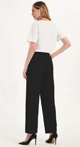 Wide Leg Casual Pants for Women High Waisted Flowy Business Work Office Trousers Trendy Loose Slacks with 2 Pockets in Saudi Arabia