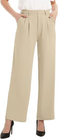 Wide Leg Casual Pants for Women High Waisted Flowy Business Work Office Trousers Trendy Loose Slacks with 2 Pockets in Saudi Arabia