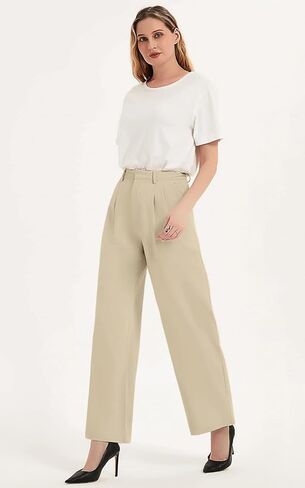 Wide Leg Casual Pants for Women High Waisted Flowy Business Work Office Trousers Trendy Loose Slacks with 2 Pockets in Saudi Arabia