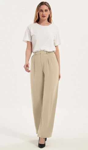 Wide Leg Casual Pants for Women High Waisted Flowy Business Work Office Trousers Trendy Loose Slacks with 2 Pockets in Saudi Arabia