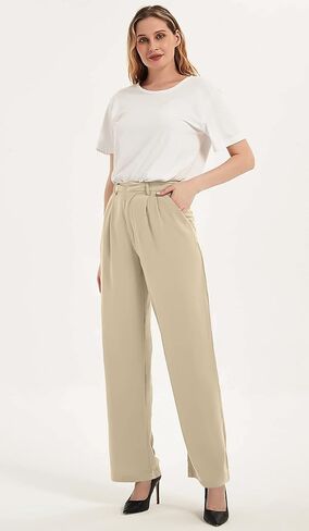 Wide Leg Casual Pants for Women High Waisted Flowy Business Work Office Trousers Trendy Loose Slacks with 2 Pockets in Saudi Arabia