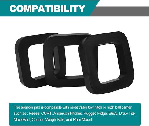 3 Pack 2-inch Hitch Receiver Silencer Pad for Adjustable Ball Mounts Reduces Rattle & Eliminate Noise, Provides Cushion Between Hitch Receiver and Tow Hitches, Black in Saudi Arabia