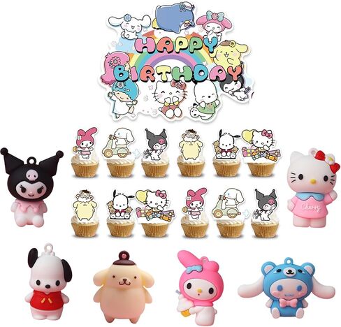19Pcs Cute Anime Cake Topper Set, Kawaii Anime Figure,Anime Theme Party Decoration Supplies,Mini Colorful Party Decor Favors for Kids Girls Boys Happy Birthday Baby Shower in Kuwait