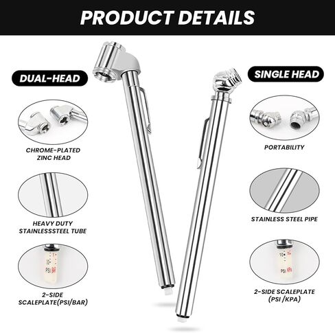 4 عبوات من قياس ضغط الإطارات بالقلم الرصاص، رأس مزدوج 10-120 رطل لكل بوصة مربعة و0-50 رطل لكل بوصة مربعة قياس هواء برأس واحد ضغط الإطارات شديد التحمل للسيارات والشاحنات والدراجات النارية وRVS والدراجات in Kuwait