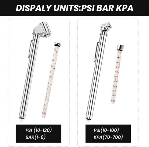 4 عبوات من قياس ضغط الإطارات بالقلم الرصاص، رأس مزدوج 10-120 رطل لكل بوصة مربعة و0-50 رطل لكل بوصة مربعة قياس هواء برأس واحد ضغط الإطارات شديد التحمل للسيارات والشاحنات والدراجات النارية وRVS والدراجات in Kuwait